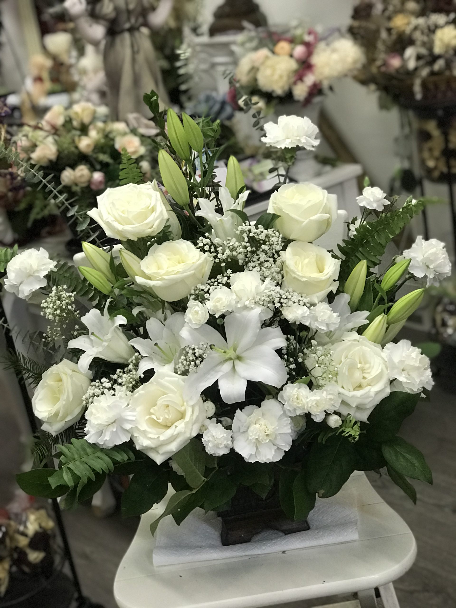 Traditional All White Funeral Basket